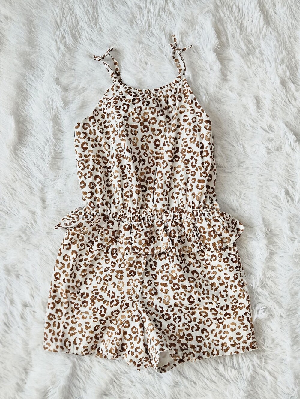 Janie & Jack Leopard Print Ruffle Romper - Brown/White 10